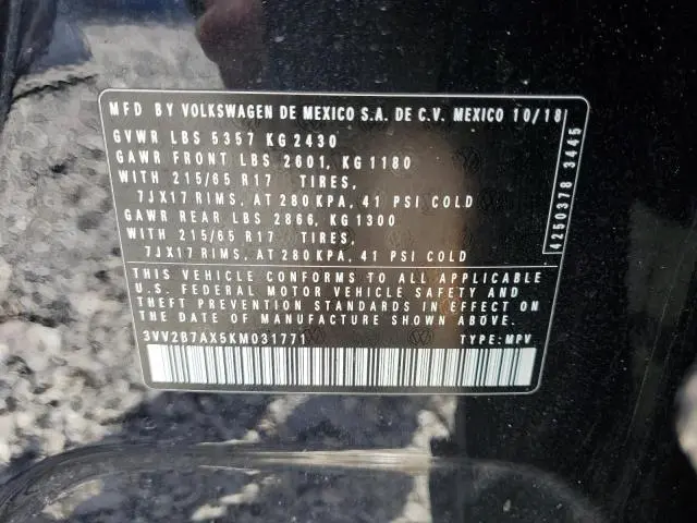 2019 VOLKSWAGEN TIGUAN SE  
