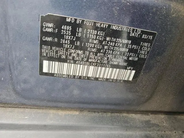 2015 SUBARU OUTBACK 2.5I LIMITED  