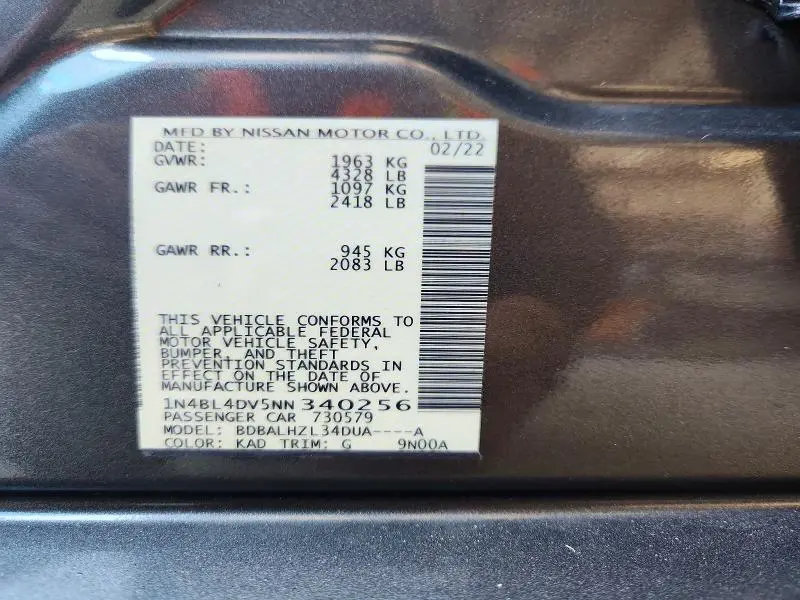 2022 NISSAN ALTIMA SV  