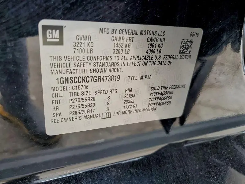 2016 CHEVROLET TAHOE C1500 LTZ  