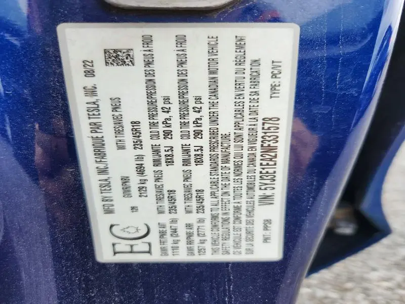 2022 TESLA MODEL 3   