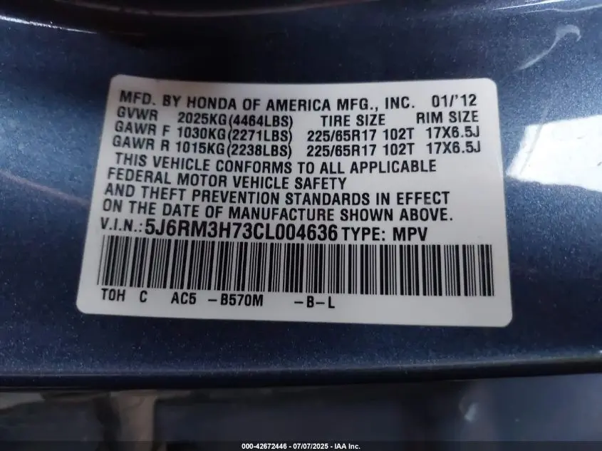 2012 HONDA CR-V EX-L
