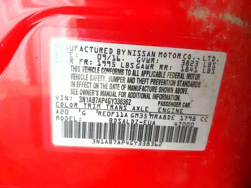 2016 NISSAN SENTRA S  