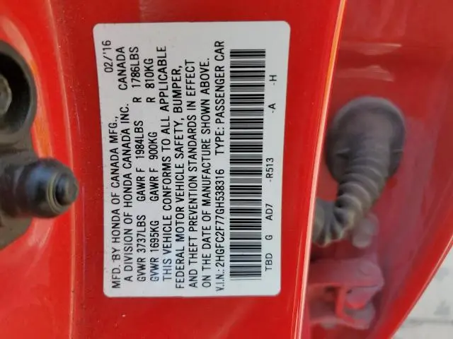 2016 HONDA CIVIC EX  