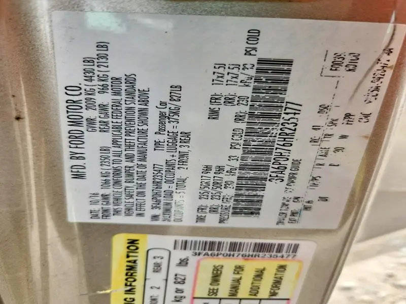 2017 FORD FUSION SE  