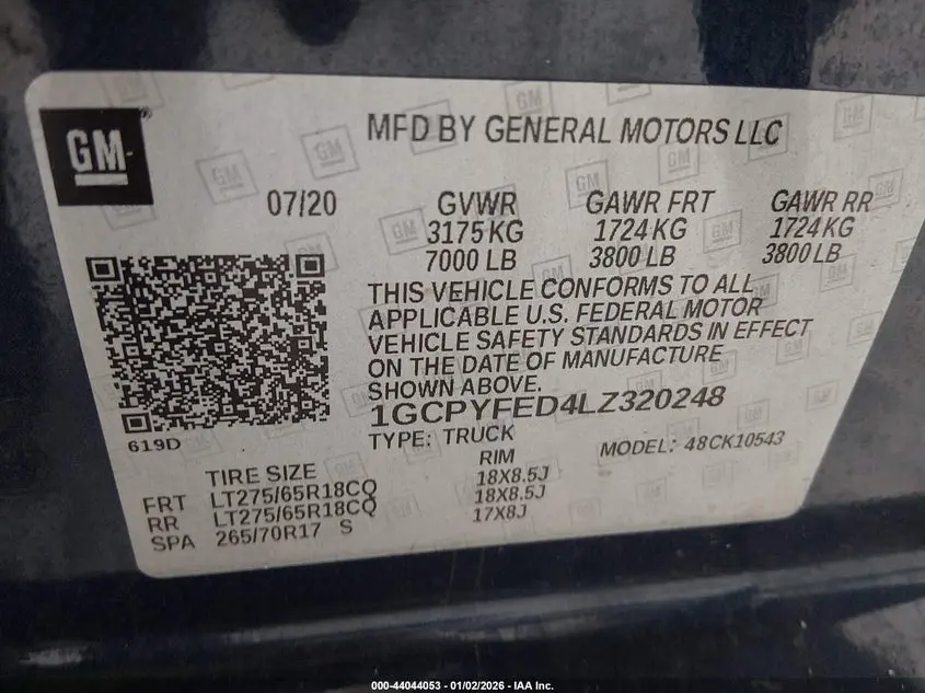 2020 CHEVROLET SILVERADO 1500 4WD  SHORT BED LT TRAIL BOSS