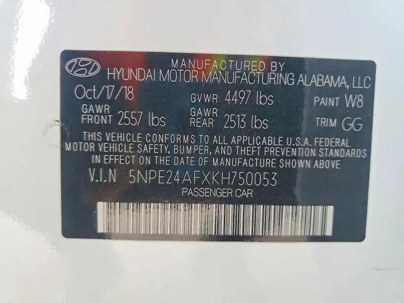 2019 HYUNDAI SONATA SE  