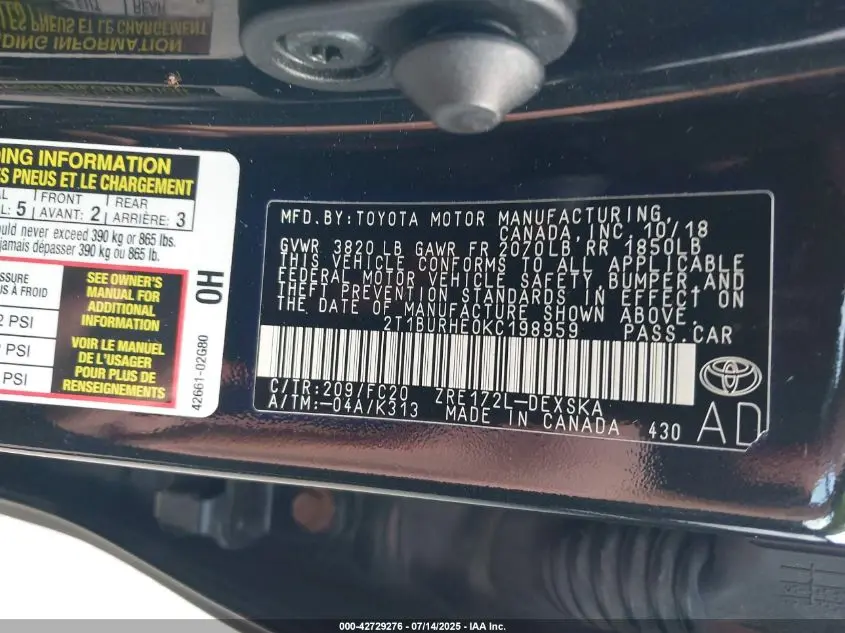 2019 TOYOTA COROLLA SE