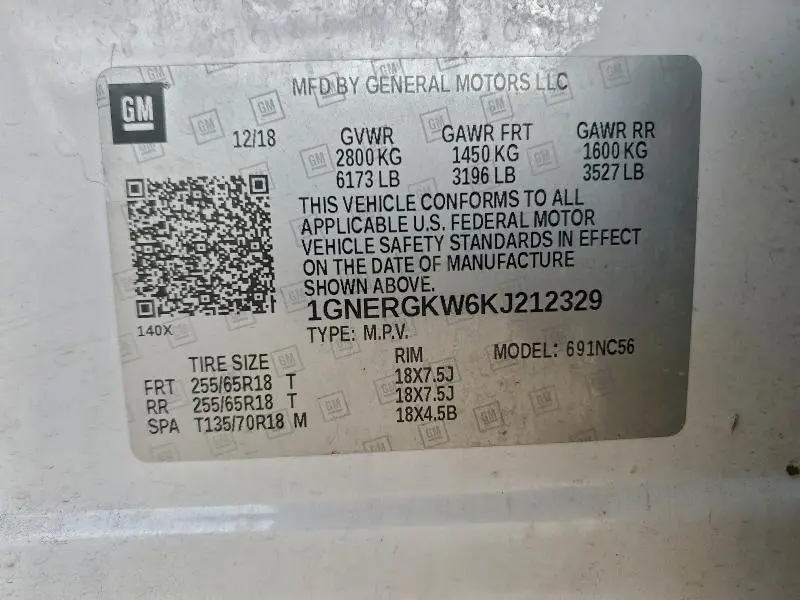 2019 CHEVROLET TRAVERSE LT  