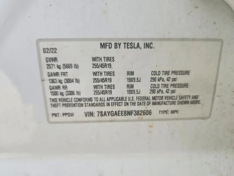 2022 TESLA MODEL Y   