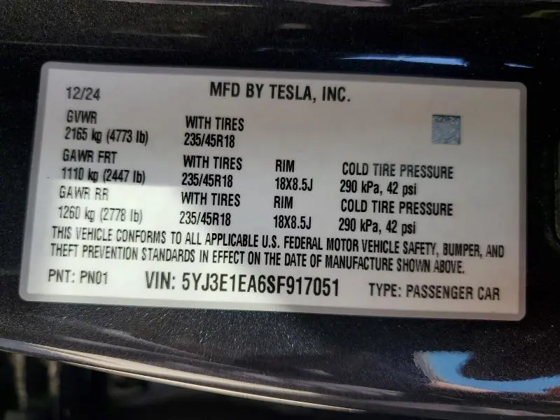 2025 TESLA MODEL 3   