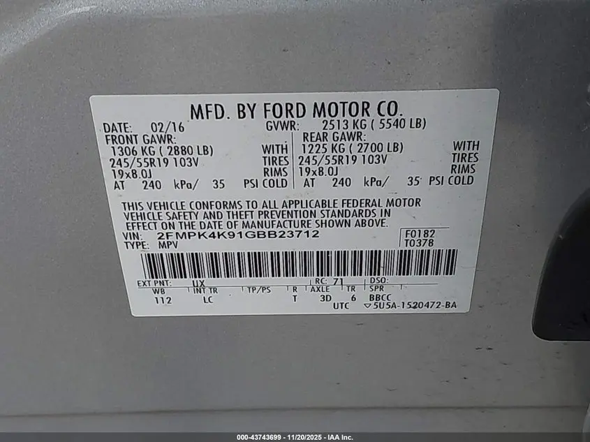 2016 FORD EDGE TITANIUM