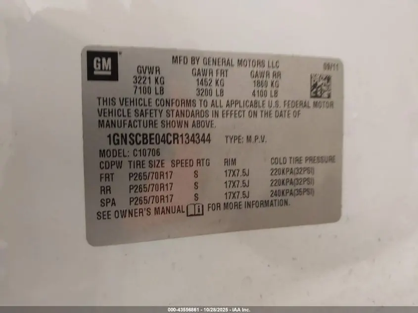 2012 CHEVROLET TAHOE LT