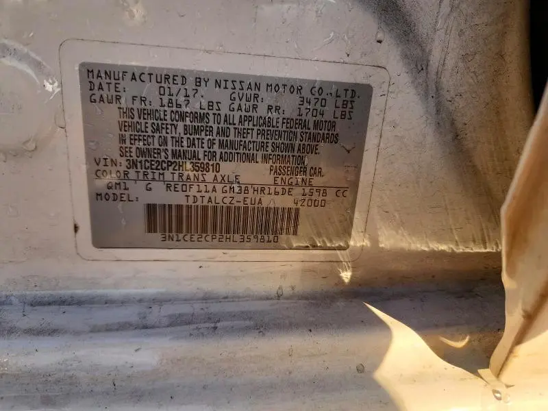 2017 NISSAN VERSA NOTE S  