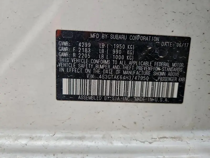 2017 SUBARU IMPREZA SPORT  