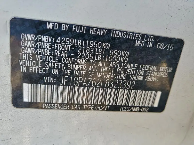 2015 SUBARU IMPREZA SPORT LIMITED  