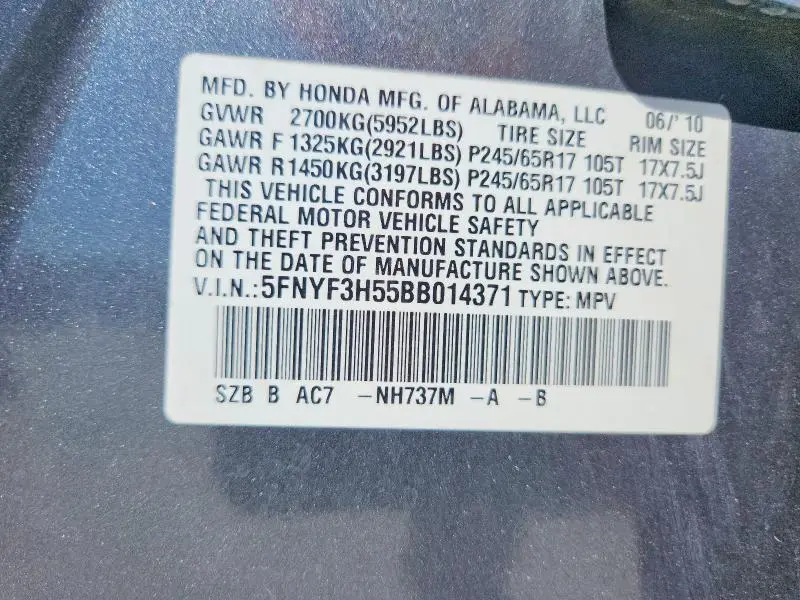 2011 HONDA PILOT ELITE  