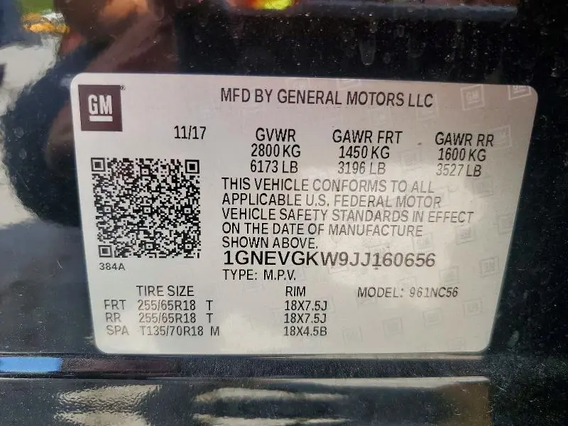 2018 CHEVROLET TRAVERSE LT  