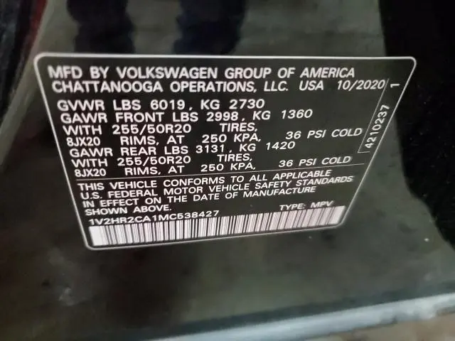 2021 VOLKSWAGEN ATLAS SE  