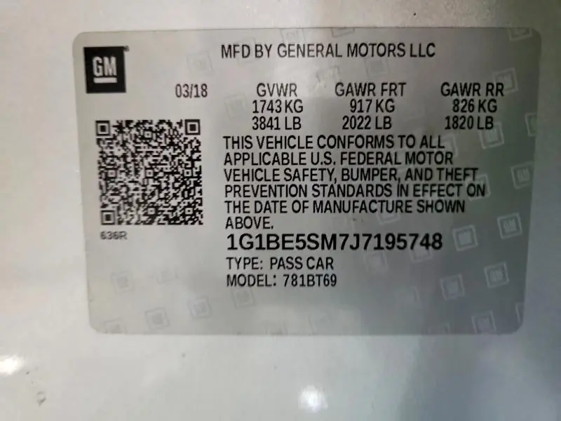 2018 CHEVROLET CRUZE LT  