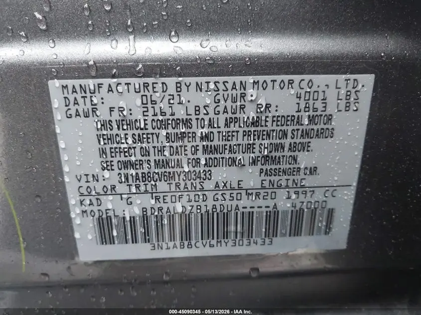 2021 NISSAN SENTRA SV XTRONIC CVT