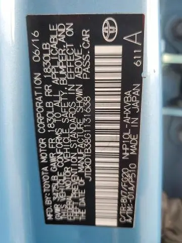 2016 TOYOTA PRIUS C   
