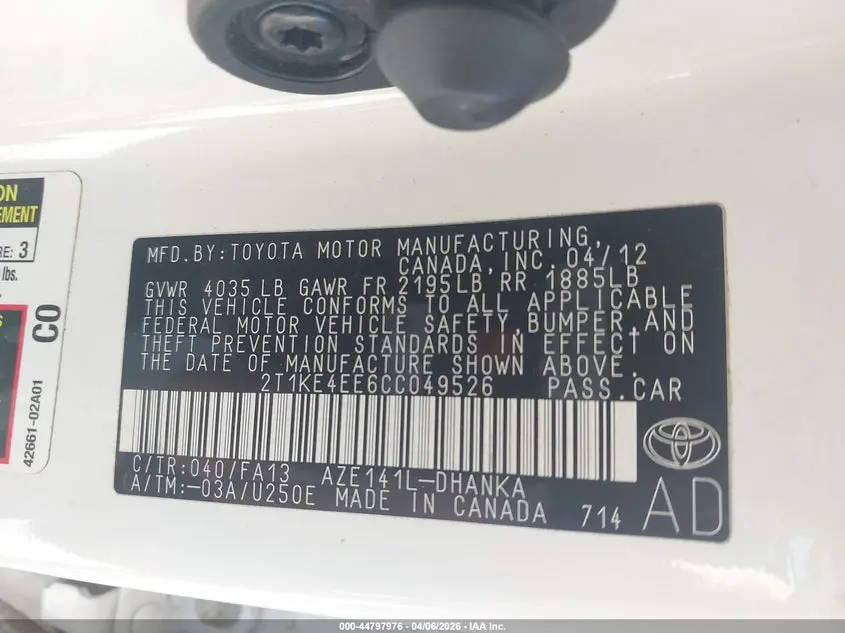 2012 TOYOTA MATRIX S