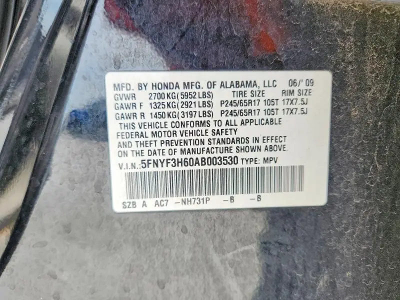 2010 HONDA PILOT EXL  