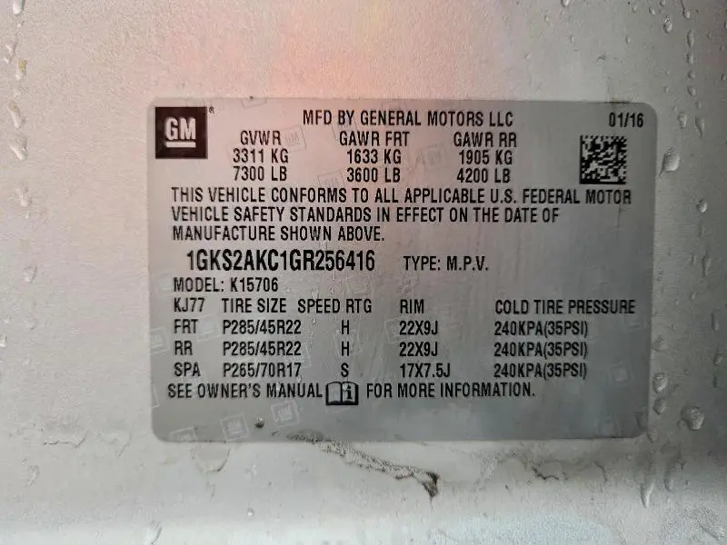 2016 GMC YUKON SLE  