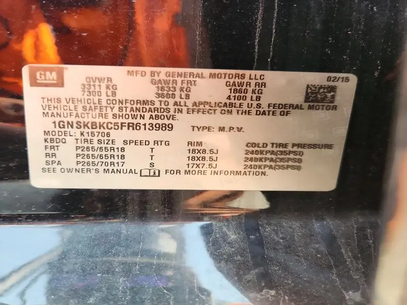 2015 CHEVROLET TAHOE K1500 LT  