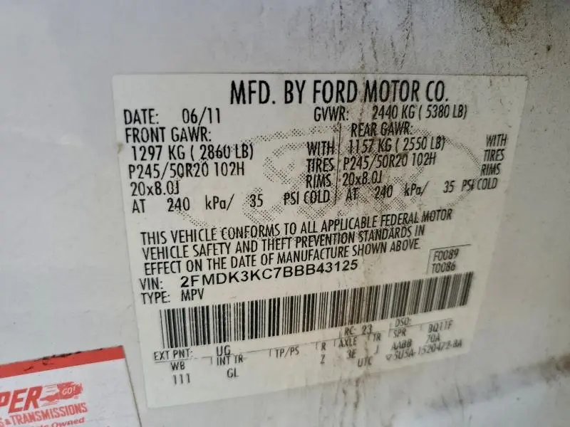 2011 FORD EDGE LIMITED  