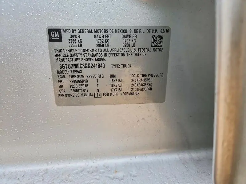 2016 GMC SIERRA K1500 SLE  