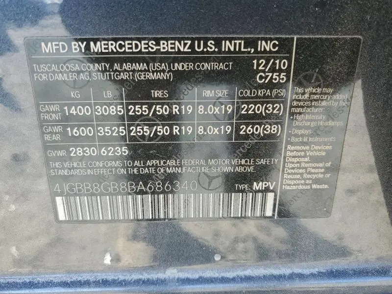 2011 MERCEDES-BENZ ML 350 4MATIC  