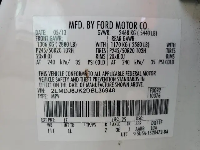 2013 LINCOLN MKX   