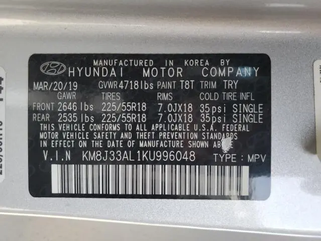2019 HYUNDAI TUCSON LIMITED  