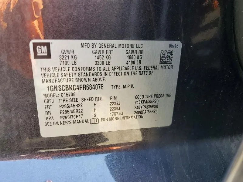 2015 CHEVROLET TAHOE C1500 LT  