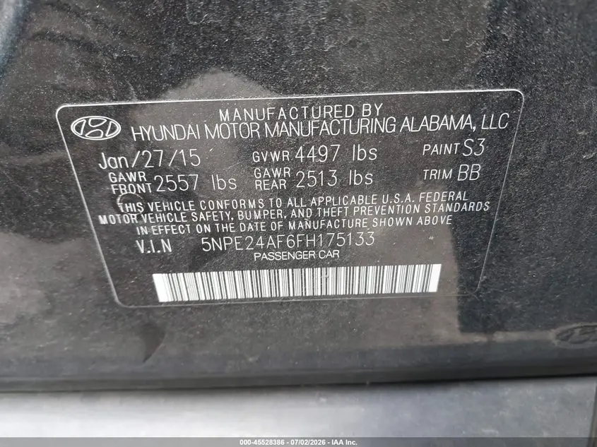 2015 HYUNDAI SONATA SE