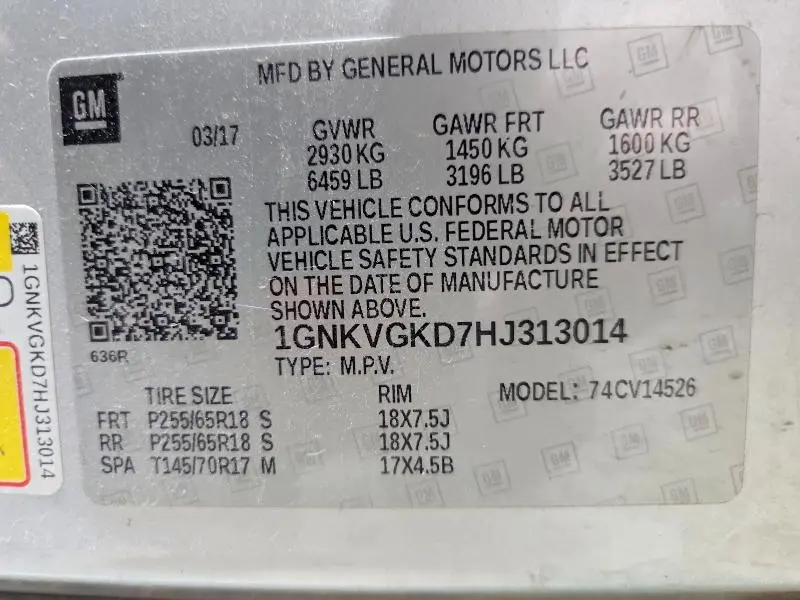 2017 CHEVROLET TRAVERSE LT  