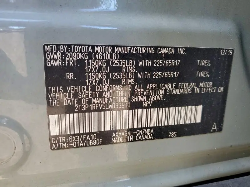 2020 TOYOTA RAV4 XLE  