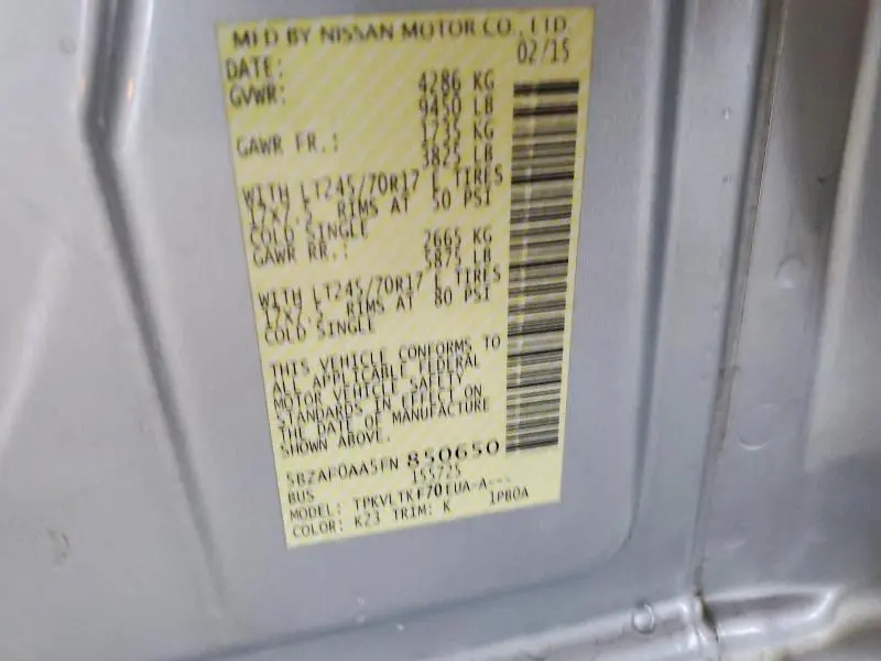 2015 NISSAN NV 3500 HD SV  