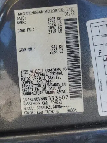 2022 NISSAN ALTIMA SV  