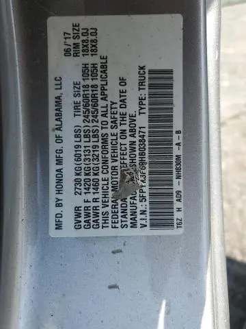 2017 HONDA RIDGELINE RTL  