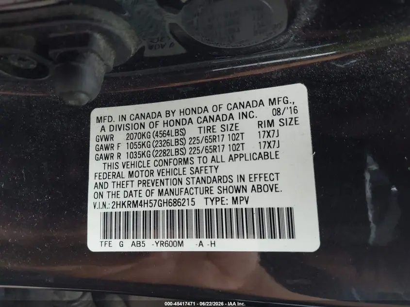 2016 HONDA CR-V EX