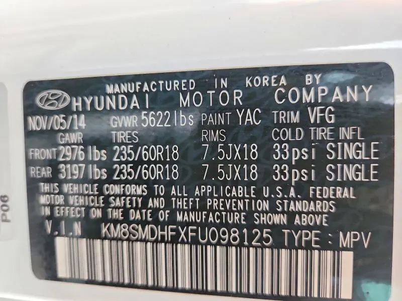 2015 HYUNDAI SANTA FE GLS  