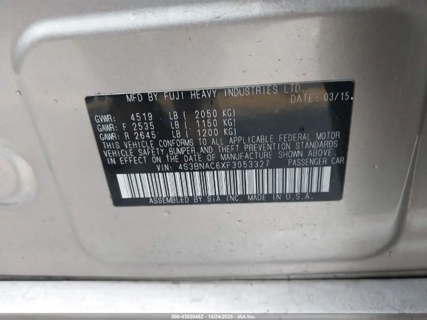 2015 SUBARU LEGACY 2.5I PREMIUM