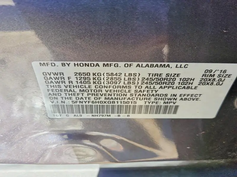 2016 HONDA PILOT ELITE  