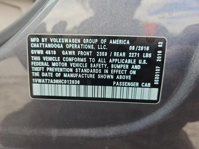 2017 VOLKSWAGEN PASSAT S  