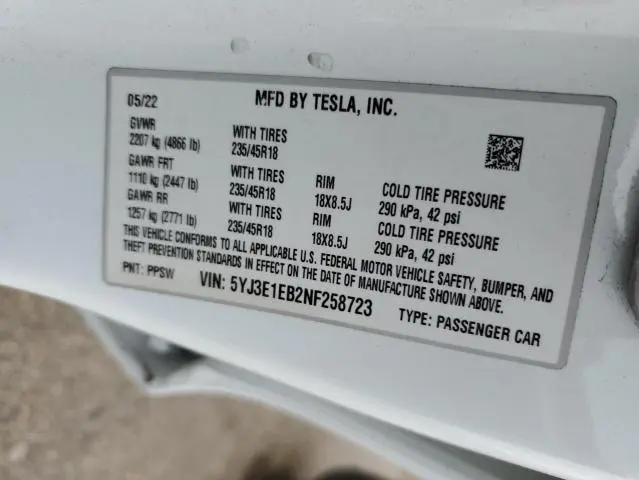 2022 TESLA MODEL 3   