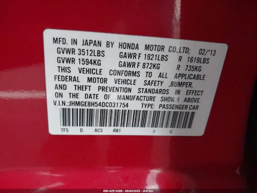 2013 HONDA FIT SPORT