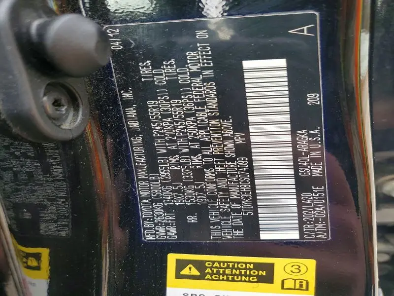 2012 TOYOTA HIGHLANDER LIMITED  